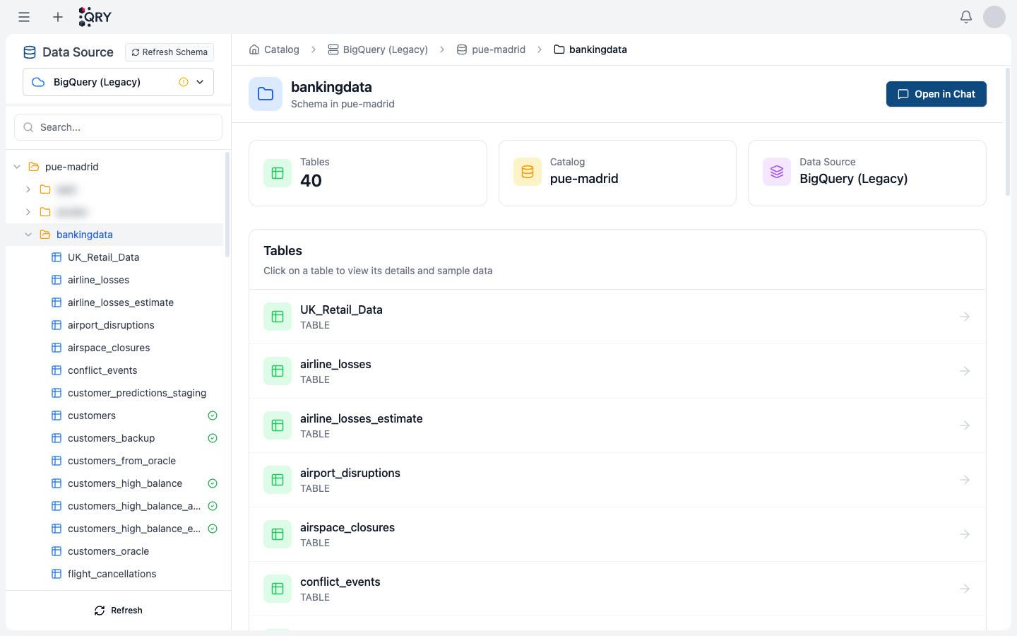 Catalog with BigQuery > pue-madrid > bankingdata selected