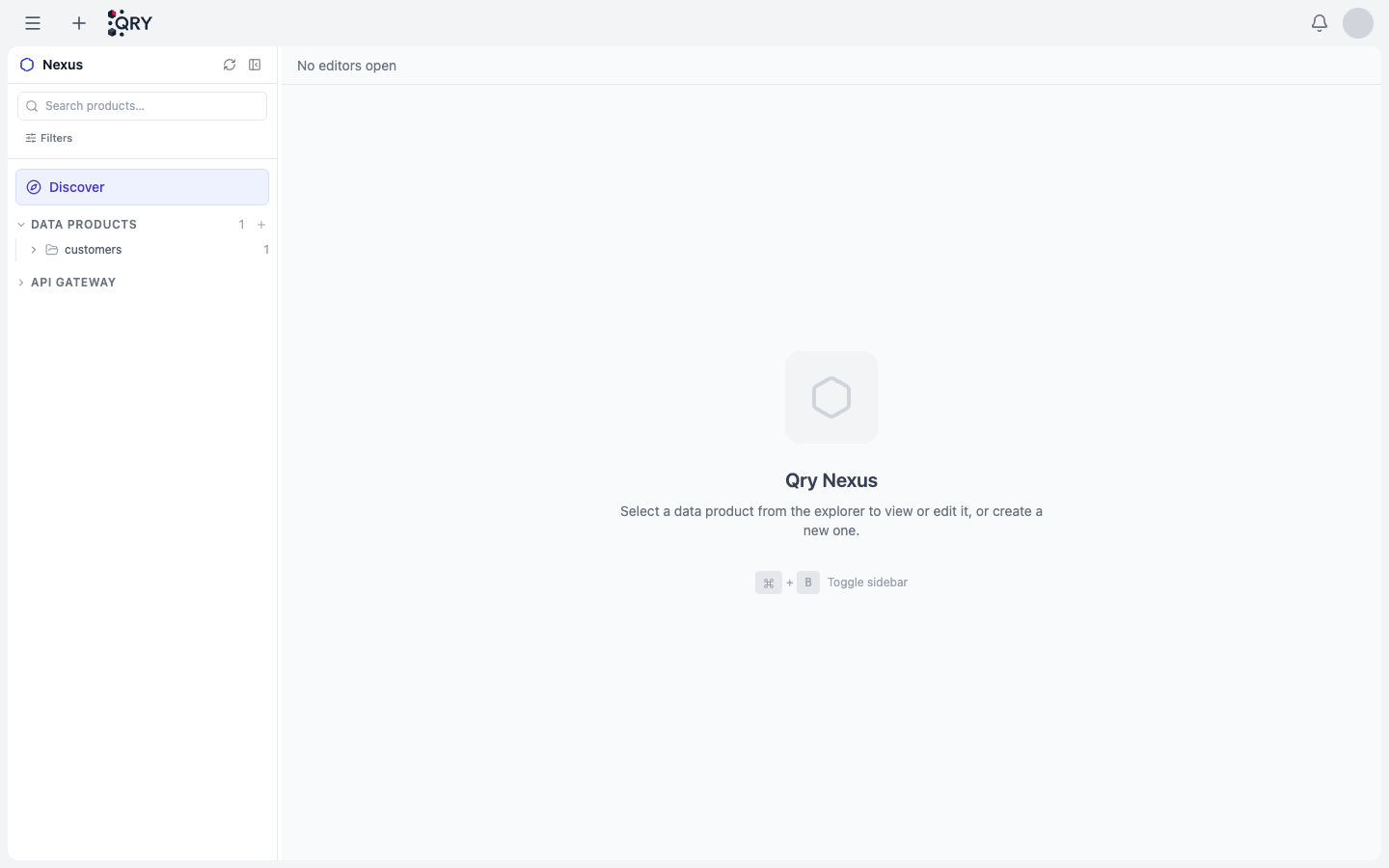 Nexus empty state with Data Products section