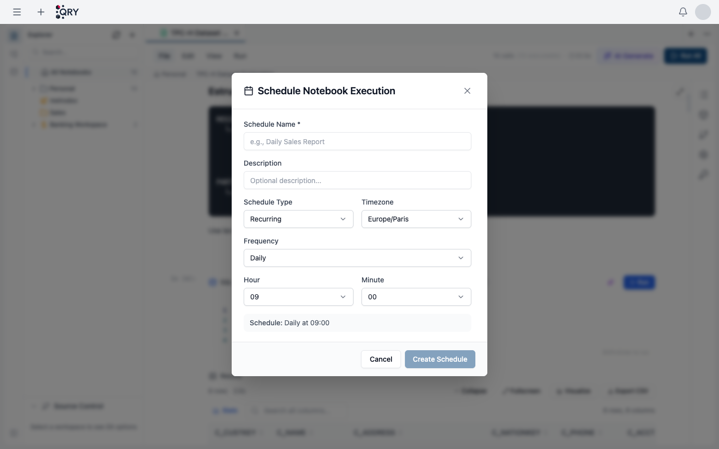 Schedule Notebook Execution dialog