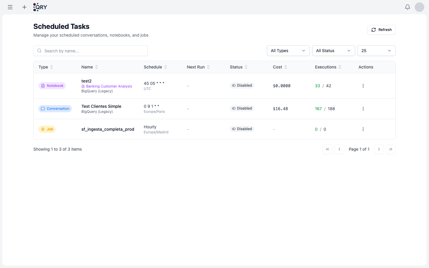 Scheduled Tasks management page